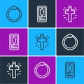 Set line Ouroboros, Christian cross and Tarot cards icon. Vector