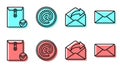 Set line Outgoing mail, Envelope and check mark, Mail and e-mail and Envelope icon. Vector