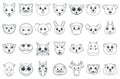 Set of line outline heads of assorted wild and domestic animals in cartoon style vector illustration. Royalty Free Stock Photo