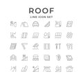 Set line outline icons of roof