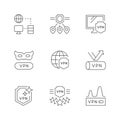 Set line outline icons of VPN