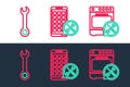 Set line Oven service, Wrench and Mobile Apps icon. Vector Royalty Free Stock Photo