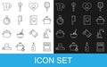 Set line Oven, Water tap, Cooking pot, Chef hat, Meat chopper, Stopwatch, Measuring cup and Cookbook icon. Vector Royalty Free Stock Photo