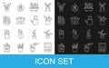 Set line Pack full of seeds of plant, Plant in pot, Butterfly, and Watering can icon. Vector Royalty Free Stock Photo