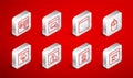 Set line Page with a 404 error, Browser files, window, Computer mouse, Create account screen, setting, exclamation mark Royalty Free Stock Photo