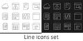 Set line Page with a 404 error, Browser window, Clipboard checklist, files, Books about programming, Web development Royalty Free Stock Photo