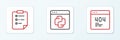 Set line Page with a 404 error, Clipboard checklist and Python programming language icon. Vector Royalty Free Stock Photo