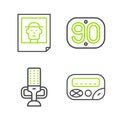 Set line Pager, Microphone, 90s Retro and Photo icon. Vector Royalty Free Stock Photo