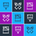 Set line Paint brush, bucket and spray can icon. Vector Royalty Free Stock Photo