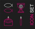 Set line Paint brush, Easter cake and candle, Christian chalice and fish icon. Vector