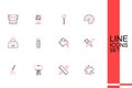 Set line Paint spray, Crossed ruler and pencil, Wood easel, brush, bucket, Stationery knife and Inkwell icon. Vector Royalty Free Stock Photo