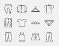 Set line Pants, Hanger wardrobe, Sleeveless T-shirt, Men underpants and icon. Vector