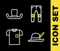 Set line Pants, Oktoberfest hat, Polo shirt and Man icon. Vector Royalty Free Stock Photo