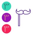 Set line Paper mustache on stick icon isolated on white background. Concept with cardboard carnival mask. Mask for a