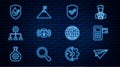 Set line Paper plane, Pos terminal, Shield with check mark, Voice assistant, Lead management, Waterproof, Globe flying