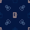 Set line Paper shopping bag, Angry customer and Mobile with dollar on seamless pattern. Vector