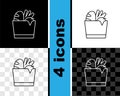 Set line Paper shopping bag and food icon isolated on black and white, transparent background. Food store, supermarket Royalty Free Stock Photo