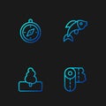 Set line Paper towel roll, Tree, Compass and Fish. Gradient color icons. Vector Royalty Free Stock Photo