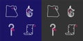 Set line Papyrus scroll, Crook, Egyptian anubis and Map of icon. Vector