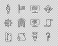 Set line Papyrus scroll, Crook, Flag Of Egypt, Map of, mummy, Egyptian pharaoh, vase and icon. Vector Royalty Free Stock Photo