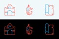 Set line Papyrus scroll, Egyptian house and anubis icon. Vector