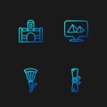 Set line Papyrus scroll, Egyptian lotus, house and pyramids. Gradient color icons. Vector