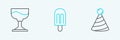 Set line Party hat, Cocktail and Ice cream icon. Vector Royalty Free Stock Photo
