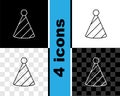 Set line Party hat icon isolated on black and white, transparent background. Birthday hat. Vector Royalty Free Stock Photo