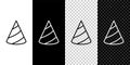 Set line Party hat icon isolated on black and white, transparent background. Birthday hat. Vector Royalty Free Stock Photo