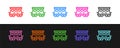 Set line Passenger train cars toy icon isolated on black and white background. Railway carriage. Vector Royalty Free Stock Photo