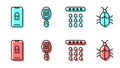Set line Password protection, Mobile with closed padlock, Car key with remote and System bug concept icon. Vector