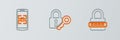 Set line Password protection, Mobile and eye scan and Lock key icon. Vector Royalty Free Stock Photo