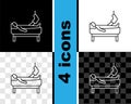 Set line Patient with broken leg is in the hospital icon isolated on black and white, transparent background Royalty Free Stock Photo