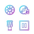 Set line Pause button, Drum, Dial knob level technology settings and Vinyl disk. Gradient color icons. Vector