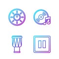 Set line Pause button, Drum, Dial knob level technology settings and Vinyl disk. Gradient color icons. Vector