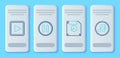 Set line Pause button, Floppy disk for computer data storage, Play in square and Music note, tone icon. Vector Royalty Free Stock Photo