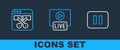 Set line Pause button, Video recorder or editor and Live stream icon. Vector Royalty Free Stock Photo