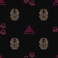 Set line Paw print, Mexican mayan or aztec mask and Chichen Itza Mayan on seamless pattern. Vector