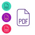 Set line PDF file document. Download pdf button icon isolated on white background. PDF file symbol. Set icons colorful Royalty Free Stock Photo