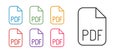 Set line PDF file document. Download pdf button icon isolated on white background. PDF file symbol. Set icons colorful Royalty Free Stock Photo