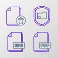 Set line PDF file document, EPS, Document folder protection and Delete icon. Vector Royalty Free Stock Photo