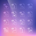 Set line PDF file document, WAV, DLL, MOV, MP3, CSS, RUBY and icon. Vector Royalty Free Stock Photo