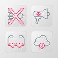 Set line Peace cloud, Heart shaped love glasses, Megaphone and No war icon. Vector Royalty Free Stock Photo