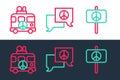 Set line Peace, Hippie camper van and Speech bubble chat icon. Vector