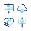 Set line Peace, Love peace, cloud and No war icon. Vector