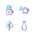 Set line Pear, Leaf or leaves, Cup of tea and Watering can. Gradient color icons. Vector