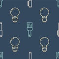 Set line Pen, Light bulb and Paint brush on seamless pattern. Vector Royalty Free Stock Photo