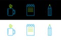 Set line Pencil, Cup of tea and leaf and Notebook icon. Vector