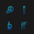 Set line Pepper spray, Walkie talkie, Peace and Police rubber baton. Gradient color icons. Vector Royalty Free Stock Photo