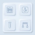 Set line Periodic table, Cracked flask, Test tube and and . White square button. Vector
